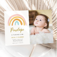 Rainbow Pastel Boho Mute Pink Girl Erster Geburtst