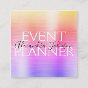 Rainbow Pastel Brushed Metal Event Planner Quadratische Visitenkarte