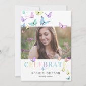 Rainbow Pastel Butterflies Foto Birthday Party Einladung (Vorderseite)