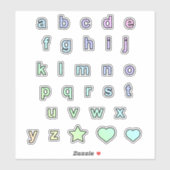 Rainbow Pastel Colors Lower Case Letters Alphabet Aufkleber (Blatt)