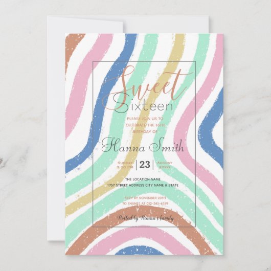 Rainbow Pastel Colors Wavy Brushstrikes Einladung (Vorderseite)
