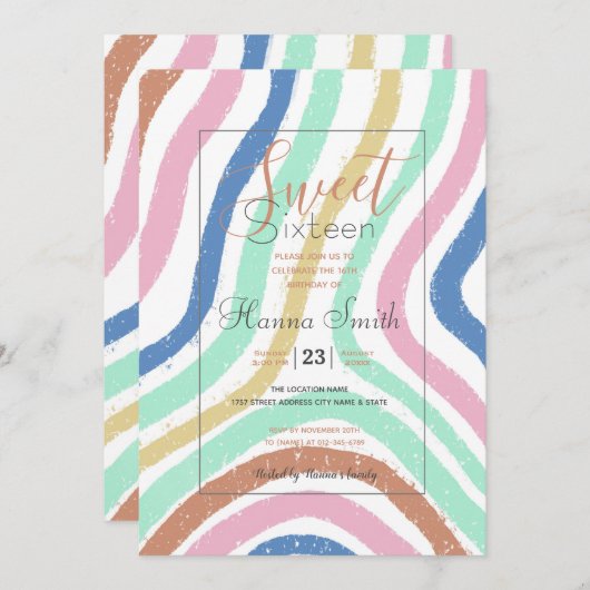 Rainbow Pastel Colors Wavy Brushstrikes Einladung (Vorne/Hinten)