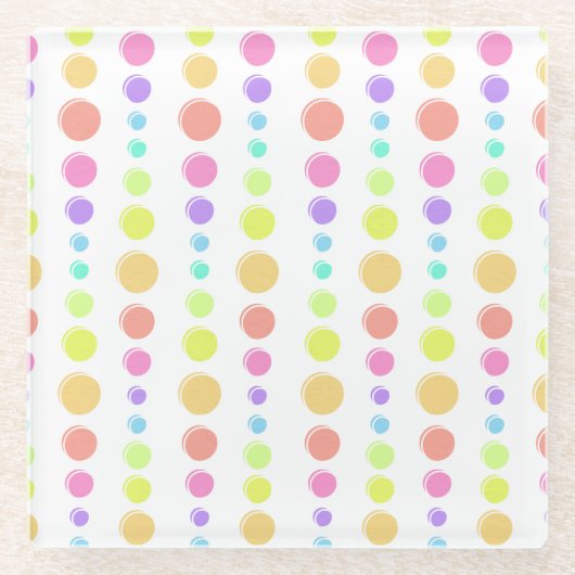 Rainbow Pastel Dots Muster Glasuntersetzer (Vorderseite)