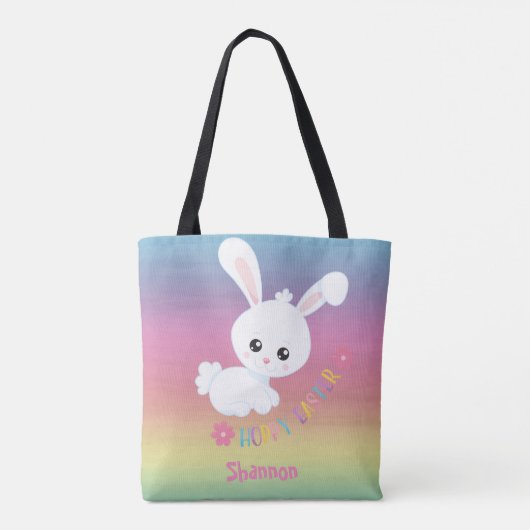 Rainbow Pastel Easter Bunny Child Personalisiert Tasche (Rückseite)