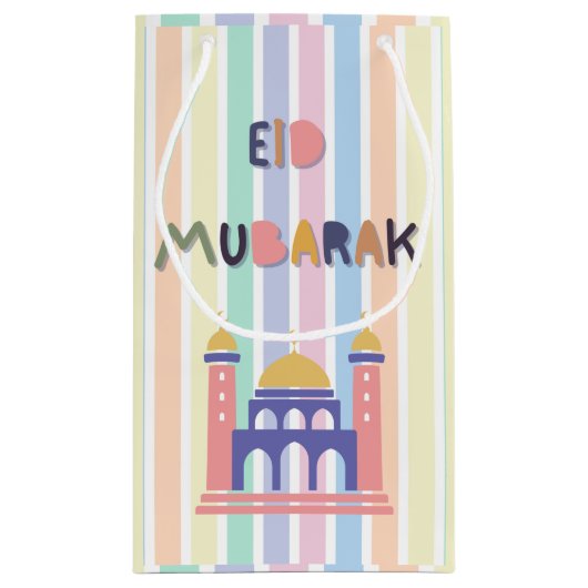 Rainbow Pastel Eid Mubarak Eid Geschenktasche Kleine Geschenktüte (Rückseite)