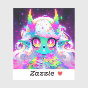 Rainbow Pastel Fantasy Skull Demon Anime Girl Aufkleber