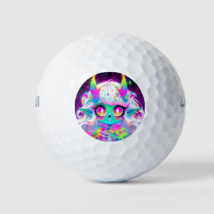 Rainbow Pastel Fantasy Skull Demon Anime Girl Golfball