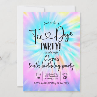 Rainbow Pastel Gefärbte Krawatte Party Geburtstag  Einladung