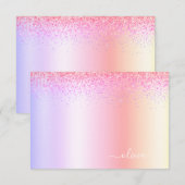Rainbow Pastel Girly Glitzer Metal Monogram Name Dankeskarte (Vorne/Hinten)