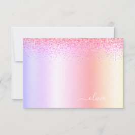 Rainbow Pastel Girly Glitzer Metal Monogram Name Dankeskarte