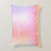 Rainbow Pastel Girly Glitzer Metal Monogram Name Dekokissen (Vorderseite(Vertikal))