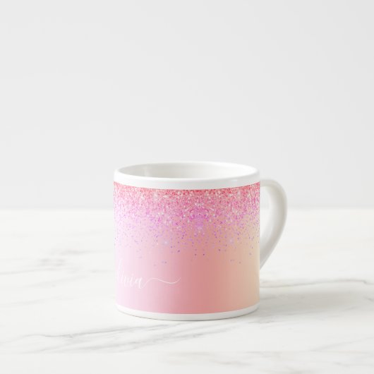 Rainbow Pastel Girly Glitzer Metal Monogram Name Espressotasse (Vorderseite Rechts)