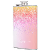 Rainbow Pastel Girly Glitzer Metal Monogram Name Flachmann (Links)