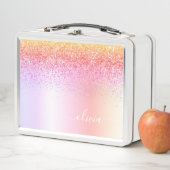 Rainbow Pastel Girly Glitzer Metal Monogram Name Metall Brotdose (Beispiel)