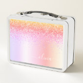 Rainbow Pastel Girly Glitzer Metal Monogram Name Metall Brotdose (Rückseite)