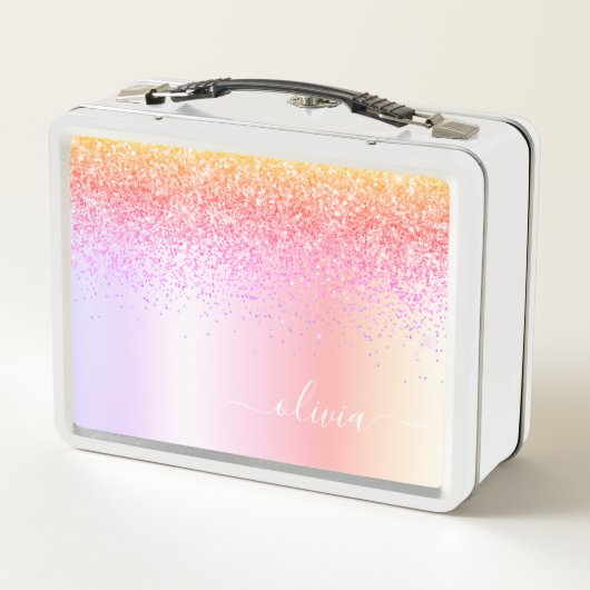 Rainbow Pastel Girly Glitzer Metal Monogram Name Metall Brotdose (Rückseite)