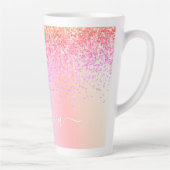 Rainbow Pastel Girly Glitzer Metal Monogram Name Milchtasse (Rechts)