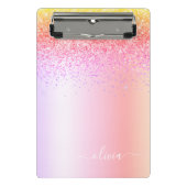Rainbow Pastel Girly Glitzer Metal Monogram Name Mini Klemmbrett (Vorderseite)