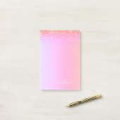Rainbow Pastel Girly Glitzer Metal Monogram Name Post-it Klebezettel (Auf Schreibtisch)