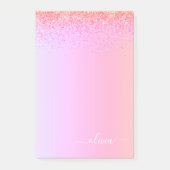 Rainbow Pastel Girly Glitzer Metal Monogram Name Post-it Klebezettel (Vorderseite)