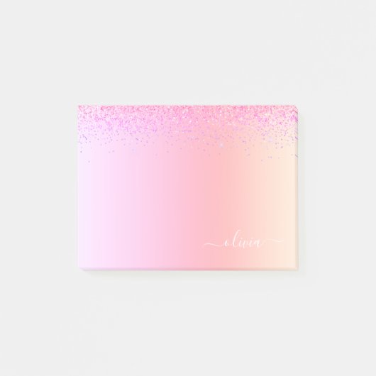 Rainbow Pastel Girly Glitzer Metal Monogram Name Post-it Klebezettel (Vorderseite)