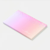 Rainbow Pastel Girly Glitzer Metal Monogram Name Post-it Klebezettel (angewinkelt)