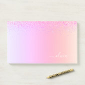 Rainbow Pastel Girly Glitzer Metal Monogram Name Post-it Klebezettel (Auf Schreibtisch)