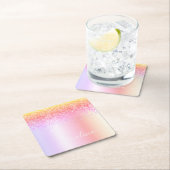 Rainbow Pastel Girly Glitzer Metal Monogram Name Rechteckiger Pappuntersetzer (Vor Ort)