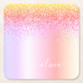 Rainbow Pastel Girly Glitzer Metal Monogram Name Rechteckiger Pappuntersetzer (Vorderseite)