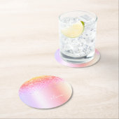 Rainbow Pastel Girly Glitzer Metal Monogram Name Runder Pappuntersetzer (Vor Ort)