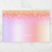 Rainbow Pastel Girly Glitzer Metal Monogram Name Schaumweinetikett (Einzelnes Label)