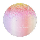 Rainbow Pastel Girly Glitzer Metal Monogram Name Schneidebrett (Vorderseite)
