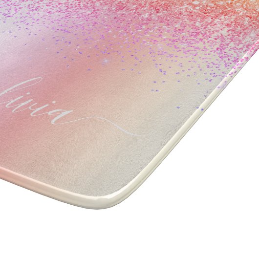 Rainbow Pastel Girly Glitzer Metal Monogram Name Schneidebrett (Ecke)