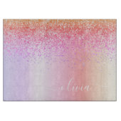 Rainbow Pastel Girly Glitzer Metal Monogram Name Schneidebrett (Vorderseite)