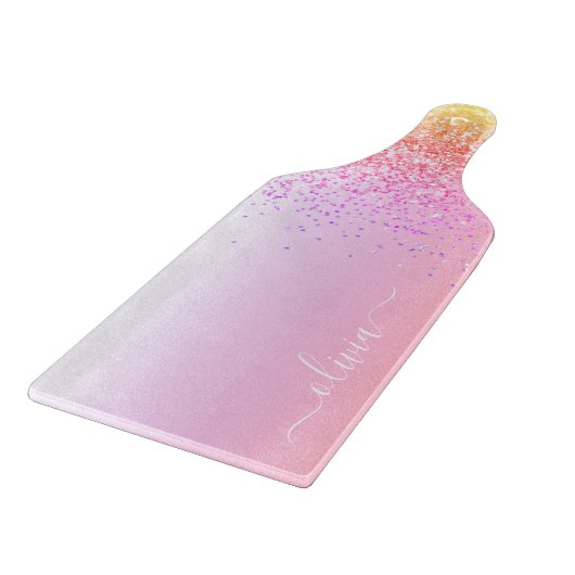 Rainbow Pastel Girly Glitzer Metal Monogram Name Schneidebrett (Ecke)