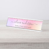 Rainbow Pastel Girly Glitzer Metal Monogram Name Schreibtischnamensplakette (Vorderseite )