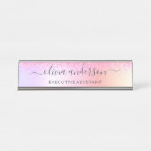 Rainbow Pastel Girly Glitzer Metal Monogram Name Schreibtischnamensplakette (Vorderseite )
