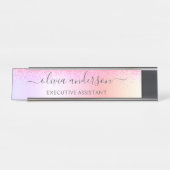 Rainbow Pastel Girly Glitzer Metal Monogram Name Schreibtischnamensplakette (Vorderseite )