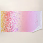 Rainbow Pastel Girly Glitzer Metal Monogram Name Strandtuch (Vorderseite)
