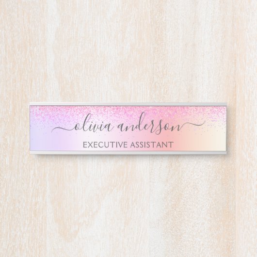 Rainbow Pastel Girly Glitzer Metal Monogram Name Türschild (Vorderseite )