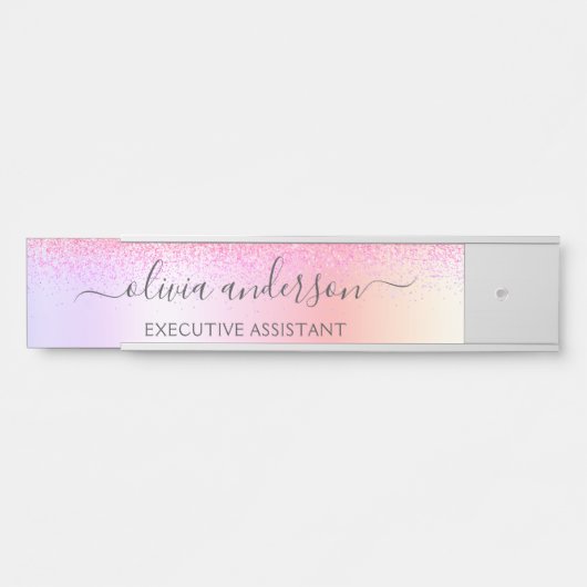 Rainbow Pastel Girly Glitzer Metal Monogram Name Türschild (Vorderseite )