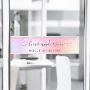 Rainbow Pastel Girly Glitzer Metal Monogram Name Türschild
