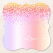 Rainbow Pastel Girly Glitzer Metal Monogram Name Untersetzer (Vorderseite)