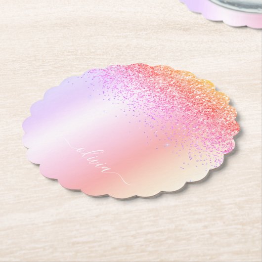 Rainbow Pastel Girly Glitzer Metal Monogram Name Untersetzer (angewinkelt)