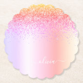Rainbow Pastel Girly Glitzer Metal Monogram Name Untersetzer (Vorderseite)