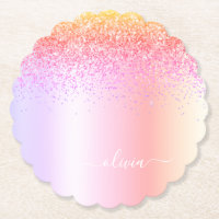 Rainbow Pastel Girly Glitzer Metal Monogram Name