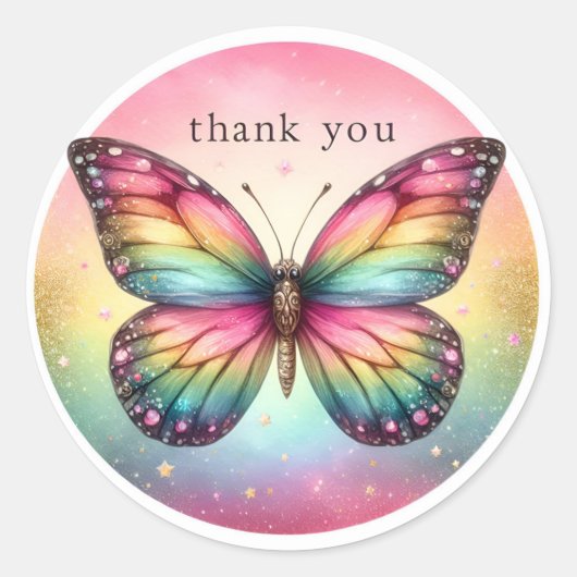 Rainbow Pastel Glitzer Butterfly - Danke - Runder Aufkleber (Vorderseite)