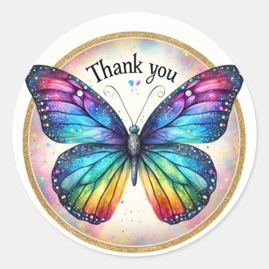 Rainbow Pastel Glitzer Butterfly - Danke - Runder Aufkleber (Vorderseite)
