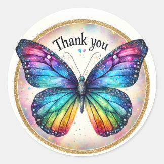 Rainbow Pastel Glitzer Butterfly - Danke - Runder Aufkleber