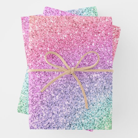 Rainbow Pastel Glitzer Muster Decoupage  Geschenkpapier Set (Beispiel)